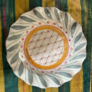 MacKenzie-Childs Brighton Pavilion 11” fluted Dinner Plate with Green, Pink